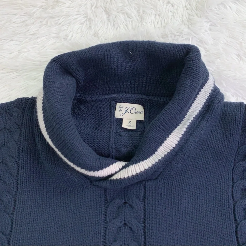 J Crew long sleeve Cotton cable-knit tipped shawl-collar sweater in‎ navy blue